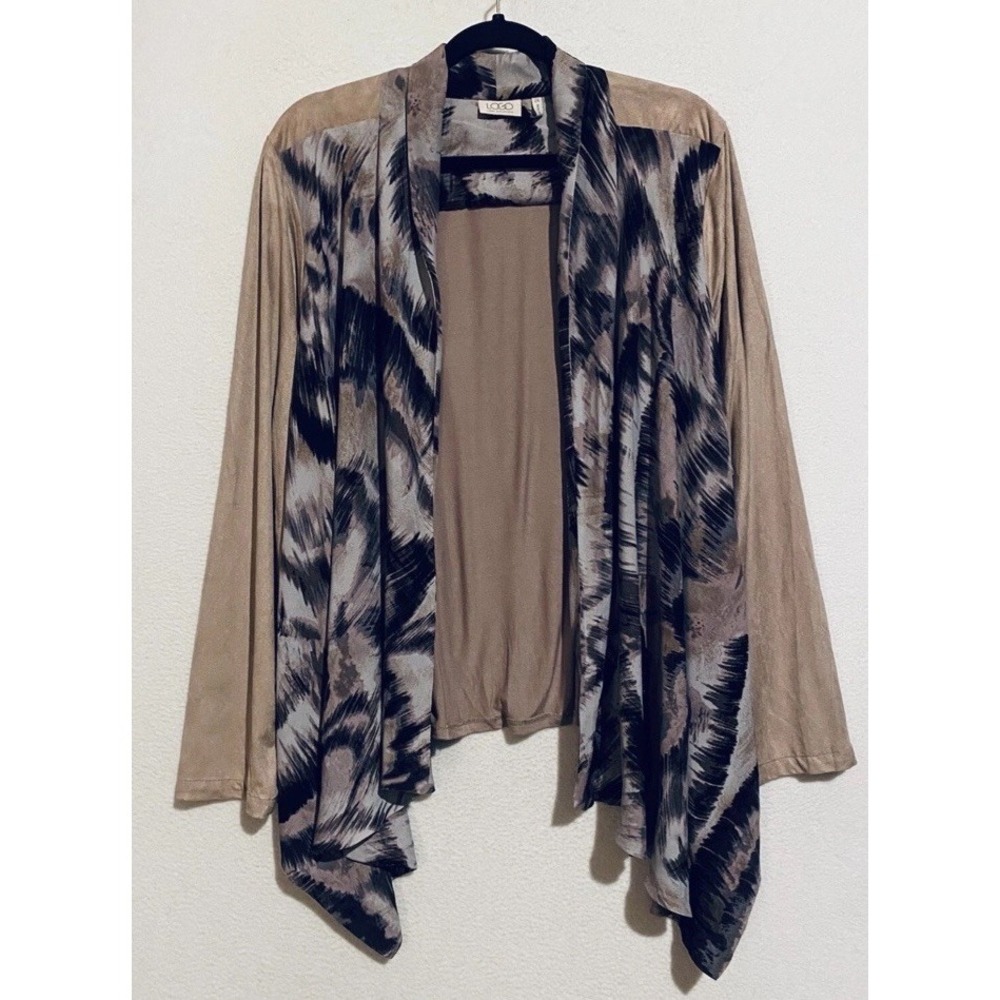 LOGO Lori Goldstein‎ Jacket Womens 2X Pink Watercolor Print Faux Suede Drapey